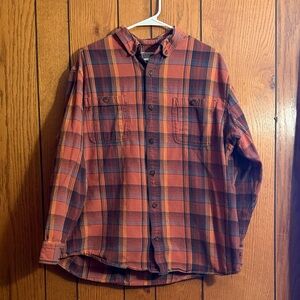 Duluth Trading Co Orange and Blue Plaid Casual Shirt